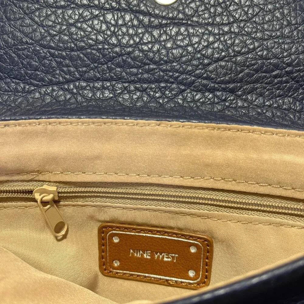 Nine West Navy Mini Crossbody Bag Faux Leather Silver Chain Strap - Picture 9 of 15